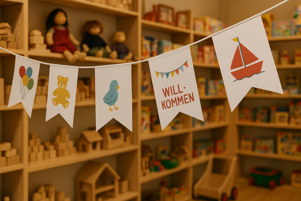 Bedruckte Papierfahnen für Spielzeugladen