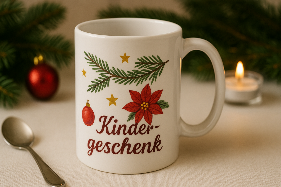Bedruckte Becher und Tassen als Weihnachtsgeschenk für Kinder